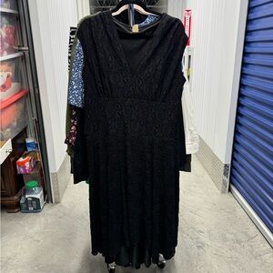 Black Lace V-Neck High Low Dress | size 16